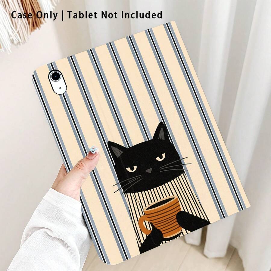 Striped, Cat And Other Pattern Painted Effect Tablet Protective Case, Built-In Pen Slot, With Stand, Suitable For Honor 8/9/10/X8/X8A/X9/X8Pro/X9Pro And Other Models/ MatePad Se 11 Inch/MatePad 11 Inch/11.5 Inch, MatePad Pro/, Apple 10th/11th Gen 2025 (A16), Galaxy Tab A7/A9 And Other Popular Models - Multicolor - View 1