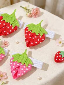 4pcs/2pcs Cute Multicolor Strawberry Hair Clips,Dopamine Side&Bangs Clips,Fashion Hair Accessories Gift For Girls Teens School,Summer Vacation&Photos Wear - Multicolor - View 4