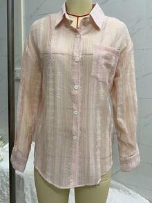 Women's Spring/Summer Lightweight Elegant Casual Jacquard Shirt Pink - Pink - View 4