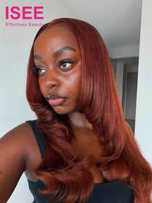 ISEE HAIR Reddish Brown Color Wear Go Straight Layer Pre-Cut Glueless Lace Wig 7*5 Transparent Lace Pre-Plucked Hairline 180% Density 16-24 Inch Real Human Hair Daily Use For Women - S33D - View 3