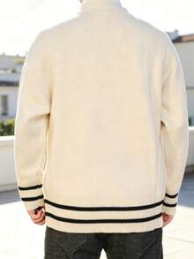 Men's Plus Size Knitted Fashion Cardigan, Long Sleeve Sweater, Soft And Comfortable Knit Sweater, Versatile Casual Style, Autumn/Winter - Apricot - View 2