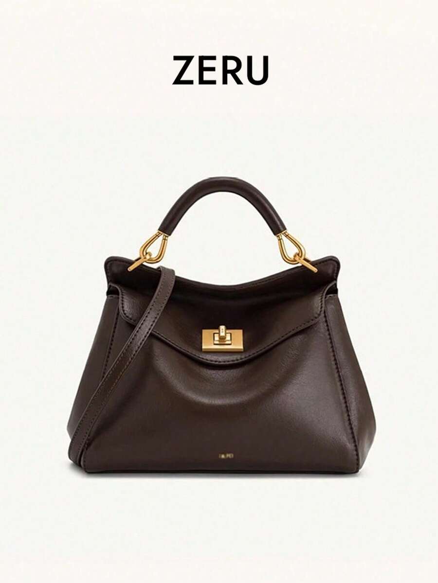Lock Clasp Women's Bag Niche Fashion Shoulder Party Crossbody Bag Lock Design Premium Versatile Handbag - Coffee - View 1