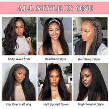 Kinky Straight Half Wigs Human Hair 200Density Glueless Wear And Go 3 In 1 Drawstring Seamless Flip Over Curly Half Human Hair Wigs - Natural Black - View 8