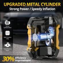 Kompresor Udara Portabel Carsun untuk Mengisi Ban - Dengan Desain Garis Serat Karbon, Pompa Udara untuk Ban Mobil, Lampu LED, 12V-DC, Cocok untuk Sepeda, Sepeda Motor, dll. - Tampilan digital berkabel - View 4