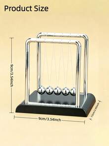 1pc Newton's Cradle, Black Plastic Base Metal Balls, Fun Science Physics Learning Accessory, Hypnotic Motion Stress Relief Set, Office Desk Decor, Tabletop Ornament, Home Decor, Room Decor, Birthday Gift, Party Favor - Silver Pole With Black Base - View 9