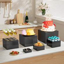 1/6 piezas Soporte de exhibición de acrílico para buffet, estante de exhibición de alimentos, adecuado para mesa de buffet, caja cúbica hueca para postres, estante de almacenamiento cúbico blanco para escritorio, adecuado para exhibición de postres y pasteles en fiestas, bodas y otras festividades, regalo de inauguración de casa - transparente - Ver 14