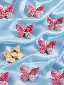 2/1pc Cute Woven Butterfly Button Covers - Sweet Colorful Fabric Cufflinks, Vintage Shirt Collar Clips & Brooch Jewelry Accessories For Women - Multicolor - View 2
