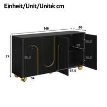 Sideboard With 4 Drawers - Internal Shelves - Gold Metal Legs - 黑色 - 查看 4