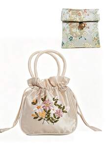 Tas Tangan Serut Bordir Vintage, Dompet Perhiasan Vintage dengan Kancing Bunga Delima, Tas Clutch Kecil Bordir, Tas Penyimpanan Multifungsi Wanita, Tas Penyimpanan Perhiasan Bordir, Dompet Koin, Tas Ember Ibu dengan Bordir Tali Serut, Dapat Digenggam/Digantung di Pergelangan Tangan, Praktis untuk Penyimpanan Kartu, Koin, dan Barang Kecil Sehari-hari, Gaya Vintage Cocok untuk Berbagai Pakaian - MultiWarna - View 18