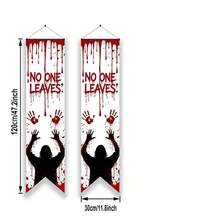 2pcs Halloween Porch Banner, Blood Hand Zombie Skeleton Witch Gothic Hanging Flag, Front Door Decor, Indoor Outdoor Yard Garage Farmhouse Horror Party Decor, Spooky Creepy Scary Gothic Holiday Supplies, Halloween Themed Decorative Hanging Banner - Halloween Couplets - View 12