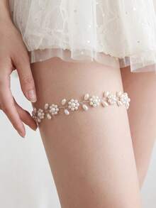 1pc Elegant Faux Pearl Flower Bridal Garter Elastic Wedding Thigh Ring Leg Chain For Bride Bridesmaid Bachelorette Party Honeymoon Accessories - Multicolor - View 5