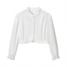 Women's Casual Colorblock Button-Up Short Shirt, Long Sleeve Curved Hem Top, White - White - View 5