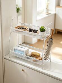 2-Tier Metal Mesh Kitchen Storage Rack Countertop Organizer, 2 Sizes Large Small, Black White Available, Pull Out Drawer Shelf For Spice Utensil Bathroom Vanity Desktop Storage,Metal Shelf For Kitchen Spice & Bathroom Cosmetic Organization - Multicolor - View 5