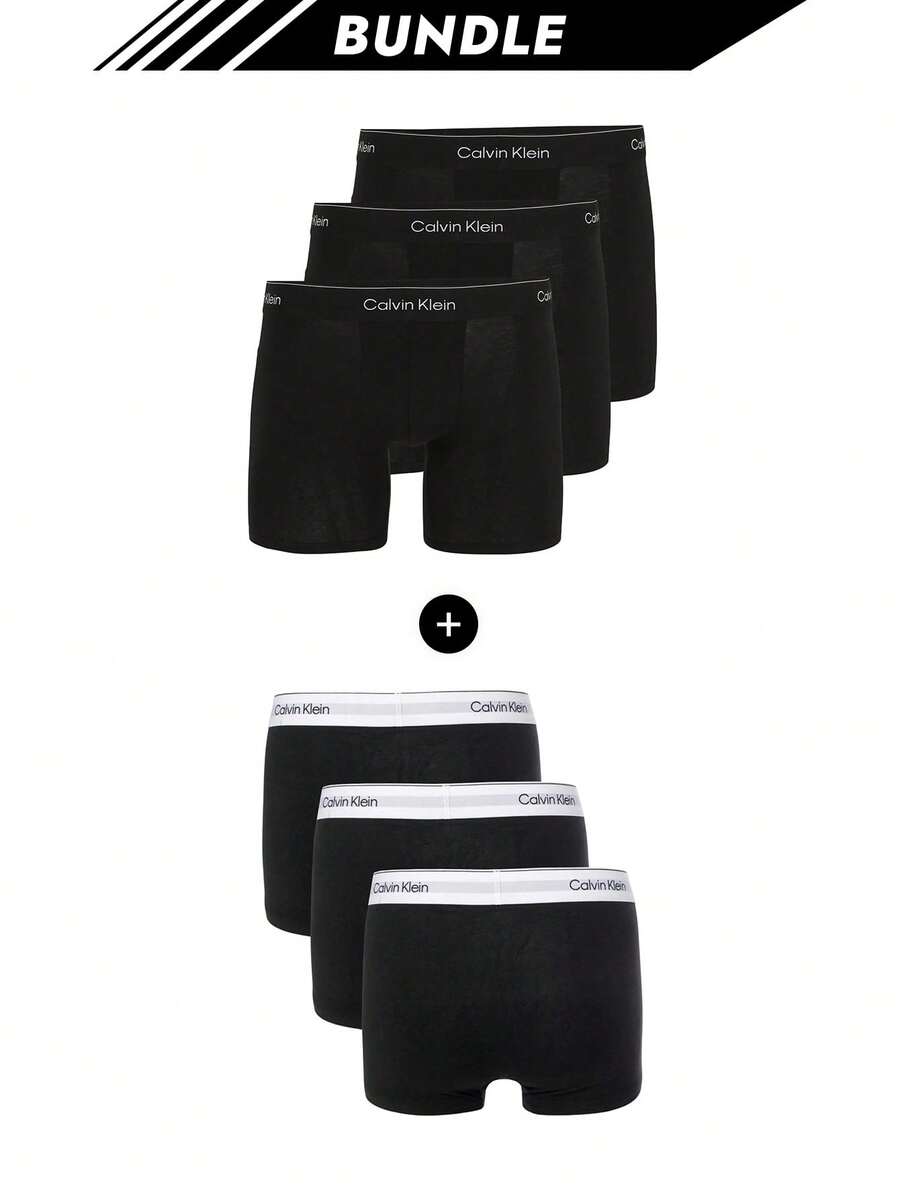 Calvin Klein [Bundle] Top Selling 3 Packs Men's Trunks + 3 Packs Men's Boxers - Black+Black - View 1