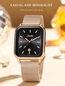 SUNKTA LIGE Women's Fashion Luxury Quartz Watch, Waterproof, Daily Wear, Date Display, Luminous Dial, Casual Watch - Rose Gold - View 3