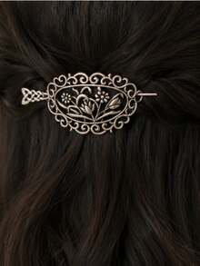 1pc French Vintage Minimalist Hollow Floral Hair Stick Hair Accessory For Women - Multicolor - View 1