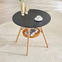 Dining Table With A Diameter Of 80 Cm / Dining Table With An MDF Tabletop / Metal Frame / Woven Storage Basket / Solid Wood Table Legs / Suitable For Small Dining Areas, Balconies, And Corners In The Living Room - Walnut Wood, Black - View 12