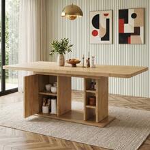 Extendable Dining Table 140/180 * 80 Cm, Suitable For 6-8 People, With Storage Space, Thickened Tabletop, Extendable Dining Table In Scandinavian Style, Oak Color - 駝色 - 查看 2