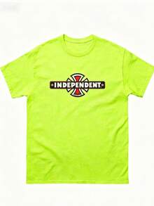 Independent Trucks Retro 90s Skateboard Graphic T-Shirt - White Crew Neck Tee With Black & Brown Emblem Print,Washable For Men, Teens, Skate Culture - 螢光綠色 - 查看 1