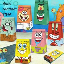 SpongeBob SquarePants 12入/6入主題紙製禮品袋 卡通糖果手提袋 耐用牛皮紙袋 適合生日派對、節日禮物與粉絲活動，可愛慶祝場合派對小禮 (隨機款式) - 彩色 - 查看 12