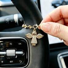1pc Shiny Rhinestone Guardian Angel Car Steering Wheel Decor, Car Rearview Mirror Hanging Ornament, Sparkling Crystal Inlaid, Fashionable Exquisite Elegant Car Interior Decoration, Protects Your Every Journey, Bag & Key Pendant - A - View 4