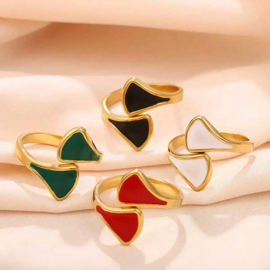 Anillo abierto geométrico minimalista de acero inoxidable con diseño de gota de aceite, perfecto para que las mujeres lo usen a diario o como regalo - anillo - Ver 1