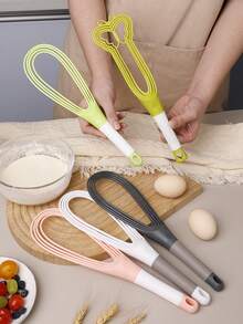 1PC Dual-Color Plastic Rotating Integrated Handheld Egg Beater, Multiple Colors Available, Creative Butterfly And Water Drop Design Egg Whisk, Easy To Clean With Hanging Hole, Suitable For Home Cake Batter And Cream Mixing, Kitchen Baking Tool - Multicolor - View 9