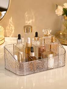 1pc/Set Transparent PET Acrylic Cosmetic Storage Box, Multi-Compartment Desktop Cosmetic Organizer, Dustproof & Waterproof Cosmetic Storage Box, Suitable For Lipstick, Brushes, Skincare, Perfume, Transparent Vanity Organizer, Home Use Gift,Bedroom Room Decor,Back To School - Multicolor - View 3