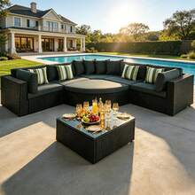 ✨[FYP|VIRAL]7-Piece Outdoor Wicker Sofa Set, Patio Furniture Set For Patio & Garden Relaxation,5 Fantastic Wicker Sofas , Coffee Table For Teens Adults,For Patio, Garden, Deck|Summer Home|Made Me Buy It|Newly Upgraded Thickened Edition✨ - Grey - View 8