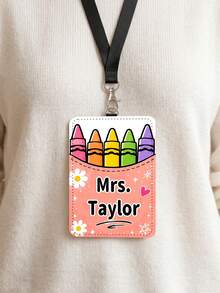 Custom Teacher Name Crayon Bucket Badge Holder,Rainbow Crayon Luggage Tag,Pocket Teacher Staff ID Card Cover,Teacher Appreciation Gift,Back To School - Multicolor - View 10