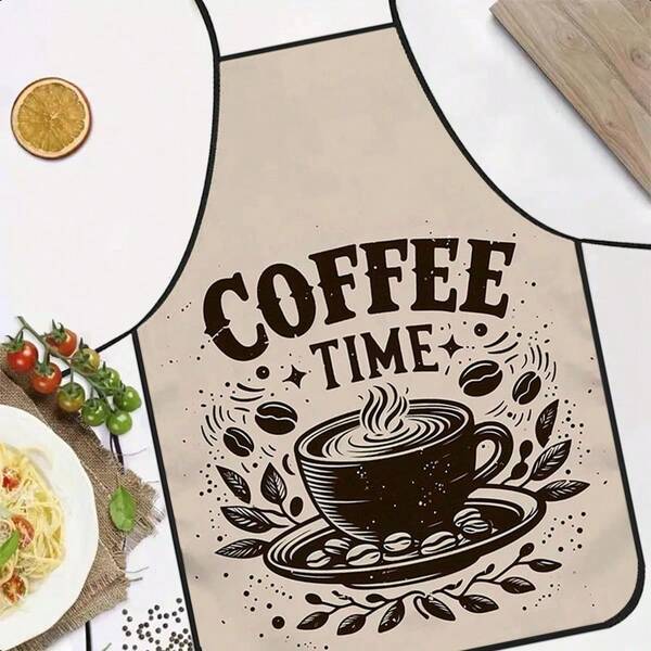 1pc American Vintage Coffee Print Apron, Featuring Bold Line Art Coffee Cup And Coffee Bean Pattern, Durable Cooking Apron Suitable For Bakers, Cake Decorators, BBQ Enthusiasts, Gardeners, Painters, Nail Artists - Perfect Gift For Home And Professional Chefs