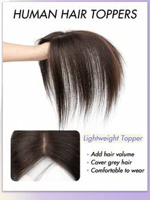 8-14 Inch Women's Bangs-Free Human Hair Topper, 360° Rotatable Upgraded Base With 3 Clips, Suitable For Thinning Hair, White Hair, Hair Loss, Adds Volume, Dark Brown Color - Dark Brown - View 3