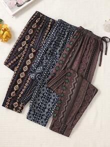 Women's Pajama Pants, 3-Piece Long Pants Set, Loungewear, Suitable For Spring And Summer - Multicolor - View 1