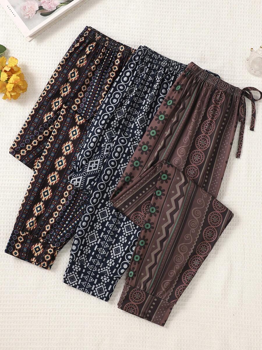 Women's Pajama Pants, 3-Piece Long Pants Set, Loungewear, Suitable For Spring And Summer - Multicolor - View 1