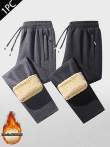 Men's Thick Fleece Ski Pants, Soft And Comfortable, With Zipper Pockets And Drawstring Waist, Suitable For Winter Outdoor Sports, Black - Black - View 6