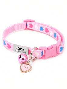 1pc Customized Heart Pattern Cat Collar, Customizable Engraved Name Phone ID Tag, Adjustable Comfortable Bell And Heart Pendant, Cute Cartoon Design Suitable For Cats And Small Dogs, Pet Gift - Multicolor - View 11