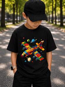 Camiseta Infantil Masculina 100% Algodão Premium Confortável Estampado com: Aviãozinho - Novidade/Promoção Especial na loja - Preto - Visão 1