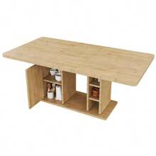 Extendable Dining Table 140/180 * 80 Cm, Suitable For 6-8 People, With Storage Space, Thickened Tabletop, Extendable Dining Table In Scandinavian Style, Oak Color - 駝色 - 查看 7