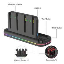 Base de carga para Switch OLED/Joy-Con, luz RGB, 6 ranuras para juegos, carga rápida de 2H, USB 3.0, soporte de enfriamiento compatible con Switch - Negro - Ver 6