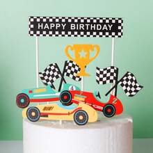 25pcs/20pcs Race Car Cake Topper Set, Checkered Flag Trophy Racing Car Cupcake Picks With Color Foam Balls For Race Car Theme Birthday Cake Decorations - Multicolor - View 5