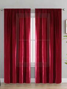 1PC Rod Pocket Design Partition Curtain, Solid Color Smooth Semi-Sheer Window Curtain, Suitable For Living Room, Bedroom, Wedding, Party Backdrop And Other Decorative Curtains - Multicolor - View 3