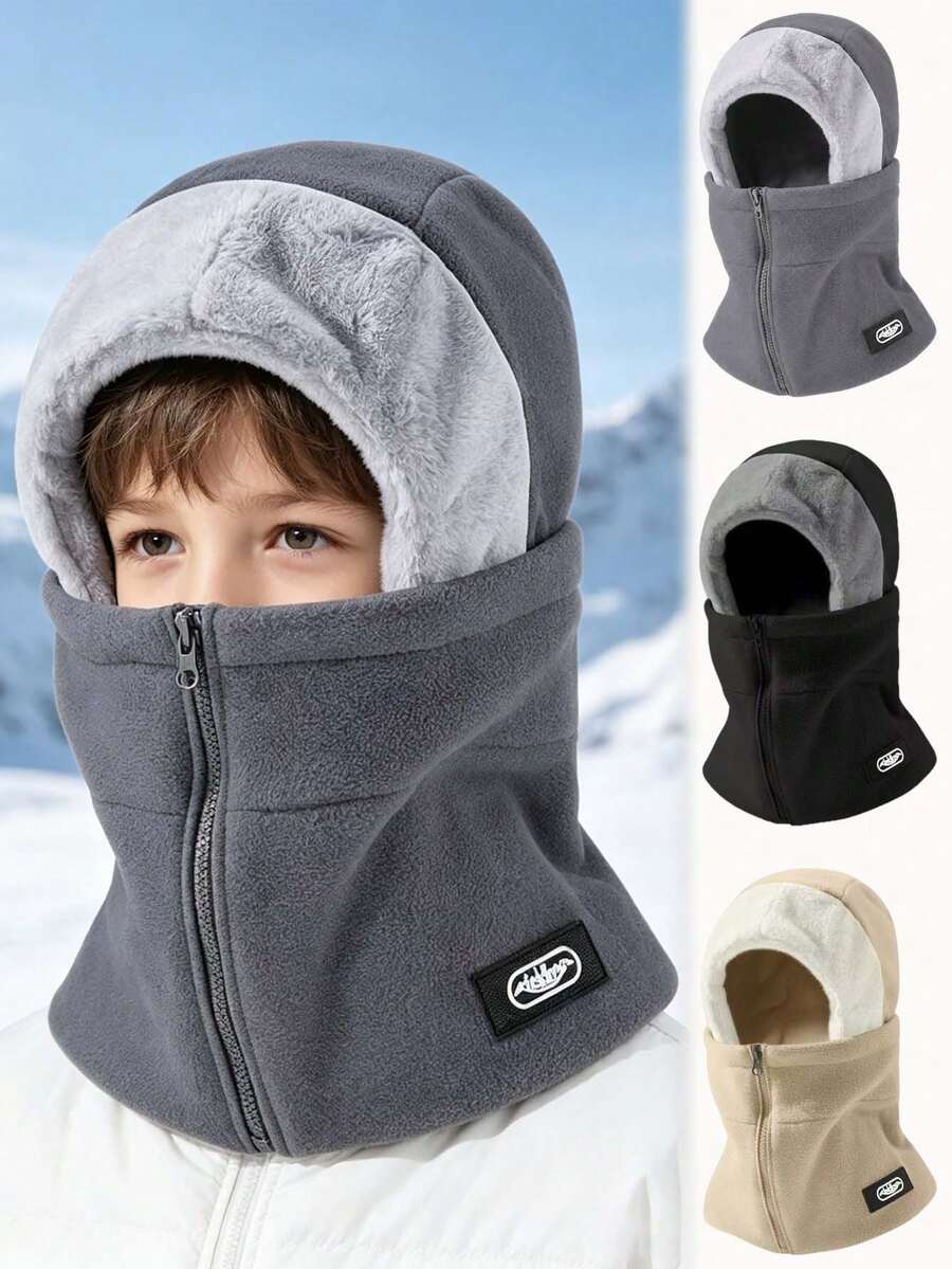 1 buah Masker Resleting Terintegrasi dengan Topi Bersepeda, Topi Penghangat Leher Bulu Tebal, Perlindungan Dingin Saat Bersepeda di Musim Dingin, Cocok untuk Cuaca Dingin Saat Ski, Snowboarding, Bersepeda - MultiWarna - View 1