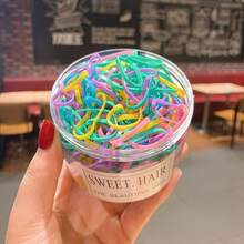 Approx. 500pcs Transparent Jar Packed Jelly Milkshake Color Small Elastic Rubber Bands, Disposable Strong Stretchable Hair Ties, Colorful High Elasticity Hair Bands, Non-Damaging Hair Ropes - Multicolor - View 7