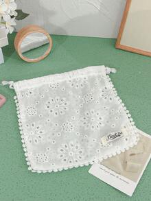 1個杏色復古蕾絲刺繡便攜抽繩小布袋，旅行收納袋，旅行珠寶收納袋，化妝包，零錢包 - 彩色 - 查看 7