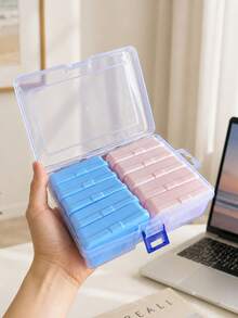 1pc Clear Makeup Storage Box For Earrings, Rings, Beads, Crafts, Lipstick, Jewelry, Travel Pill Box, Cotton Swabs, Dental Floss, Multi-Functional DIY Craft Accessories Organizer - Multicolor - View 4