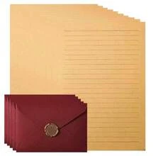 22pcs Vintage Cowhide Letter Paper Red/Beige Linen Envelope Set, Horizontal Lined Letter Paper For Handwriting, Handwritten Love Letters, Includes 12 Letter Papers + 5 Envelopes + 5 Wax Seals - Set - View 1
