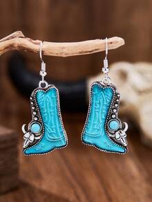 MONLOTTI 1 par de pendientes de estilo vaquero vintage con botas de vaquero turquesa, pendientes bohemios para mujeres, 2 colores disponibles, adecuados para cualquier atuendo de vaquera, regalo exquisito para mujeres - Multicolor - Ver 2