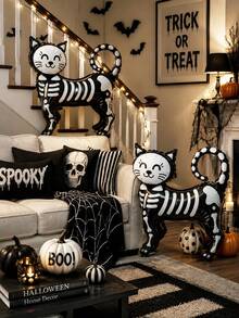 1/2 Stücke 3D Skelett Schwarze Katze Luftballons, geeignet für Halloween Thema, Schwarze Katze Thema Party Dekoration, gruselige & lustige Halloween Atmosphäre Schaffung, Innenraum & Wohnzimmer Dekoration - Verschiedenfarbig - Übersicht 8