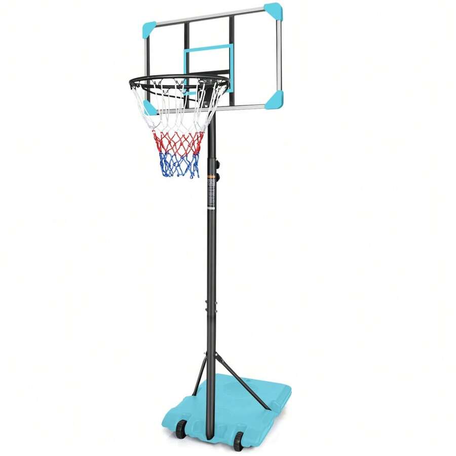 Portable Basketball Goal System With Stable Base And Wheels, Use For Indoor Outdoor Teenagers Youth Height Adjustable 5.6 To 7ft Basketball Hoop 28 Inch Backboard - Blue + Iron - View 1