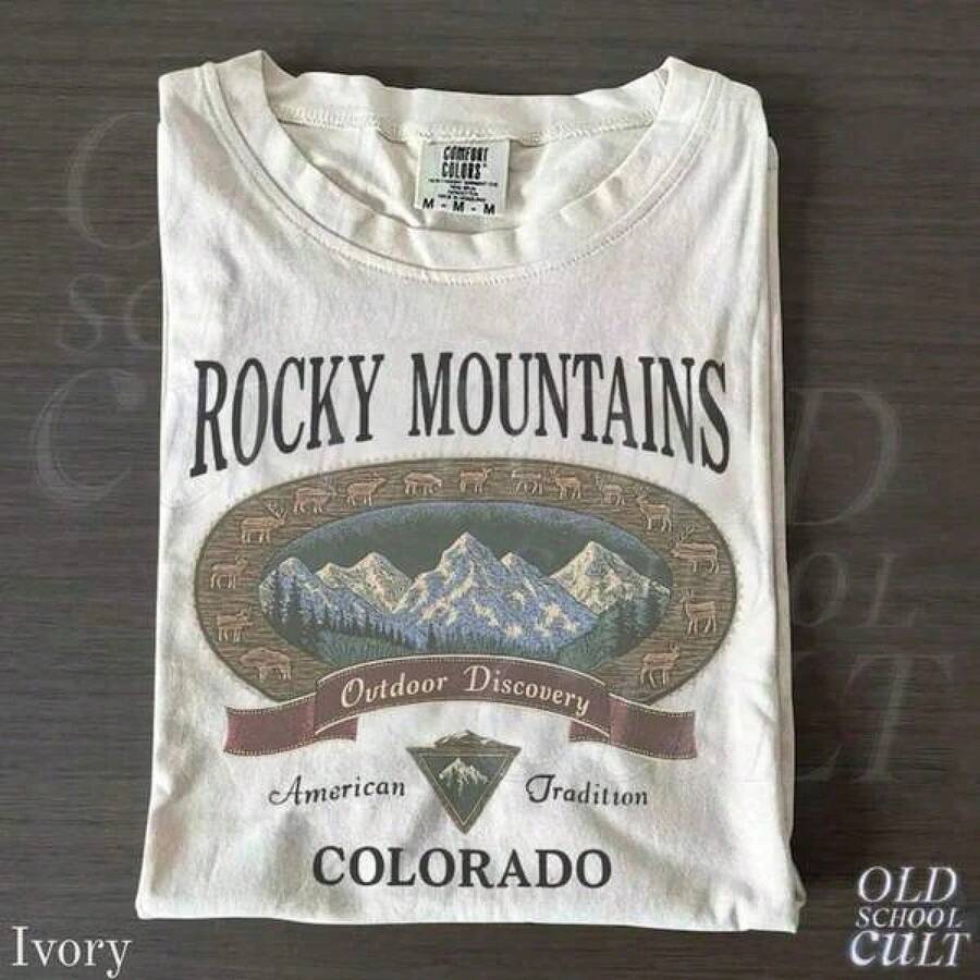 Conjuntos de Verano para Hombre, Camiseta Vintage de las Montañas Rocosas de Colorado, Camisetas para Mujer - Blanco - Ver 1